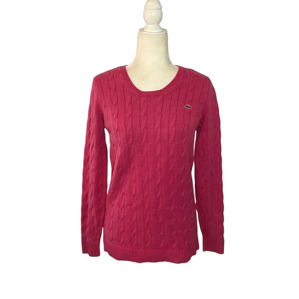 Lacoste hot pink cable knit crewneck cotton sweater - M (France size 40)